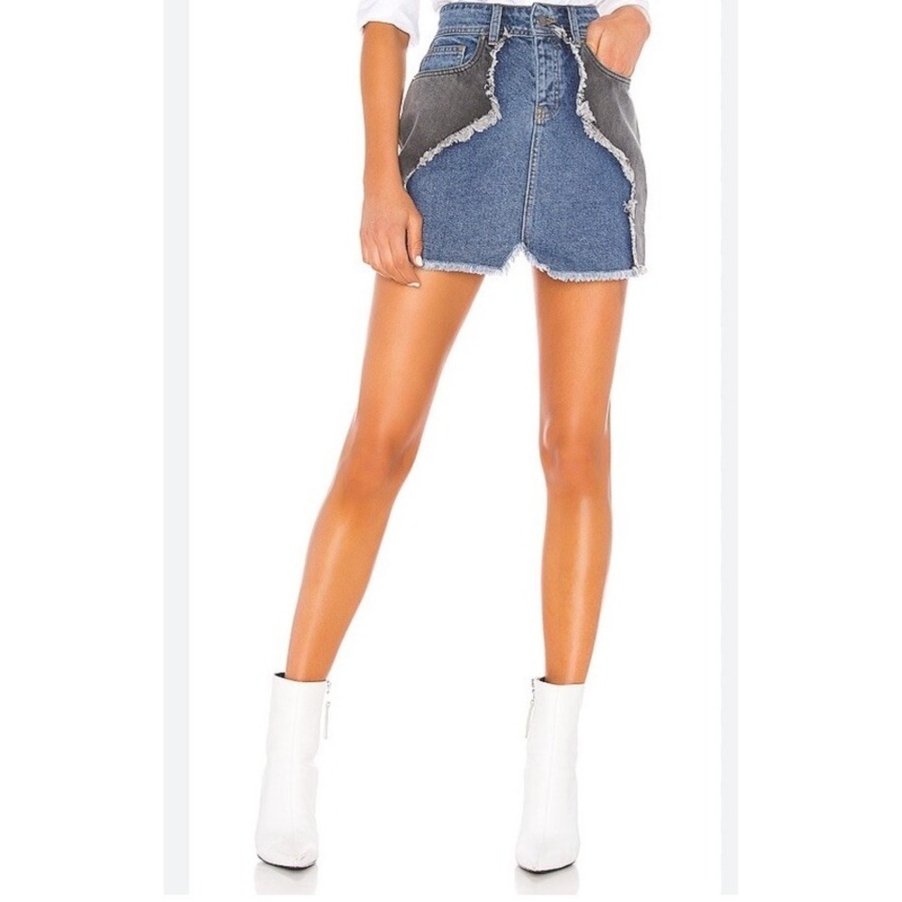 Understated Leather Womens Daisy Two Tone Denim Mini Skirt Sz S Western Texas - Picture 2 of 11